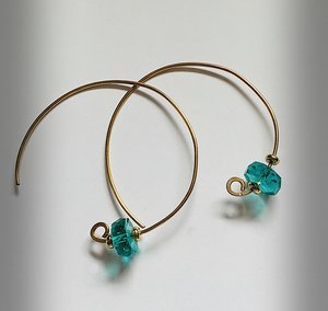 Gold hoops and Precosia teal faceted rondelles
