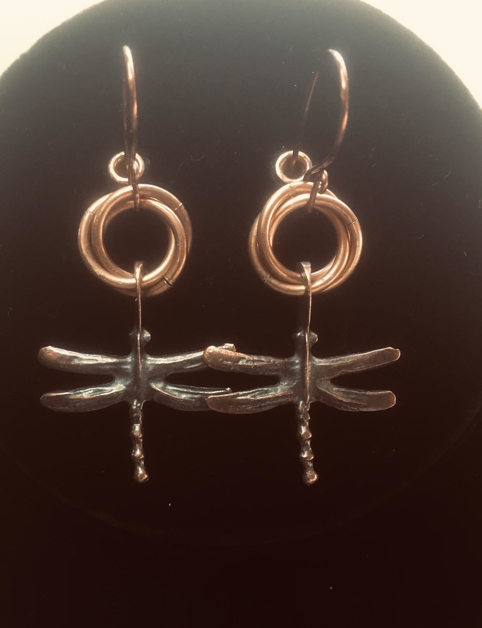 Antique copper dragonfly earrings
