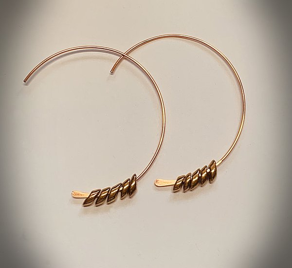 Copper and gold plated beads hoop earrings