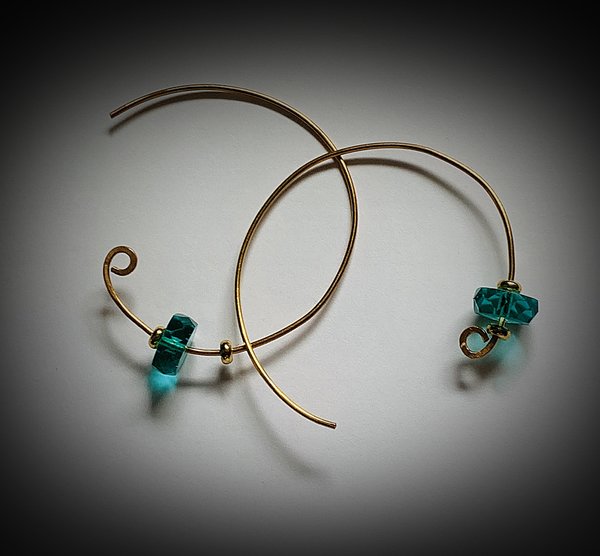 Gold hoops and Precosia teal faceted rondelles