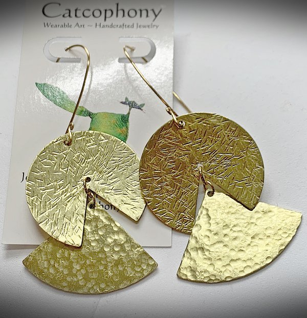 Brass circle and triangle earrings